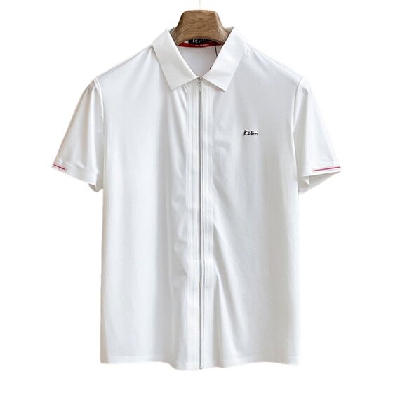 Kiton White Zipper Short-Sleeved Polo Shirt - Picture 1 of 8